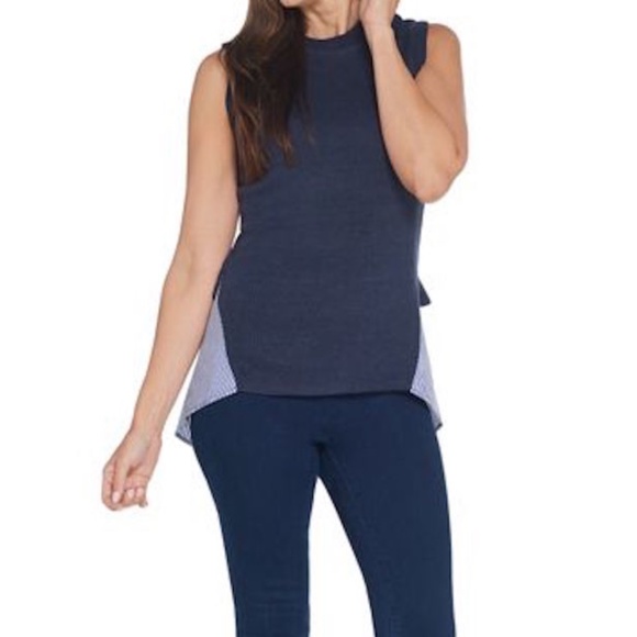 Ribbed Knit Tank with Shirttail Hem Navy Blue 1X - Picture 1 of 7
